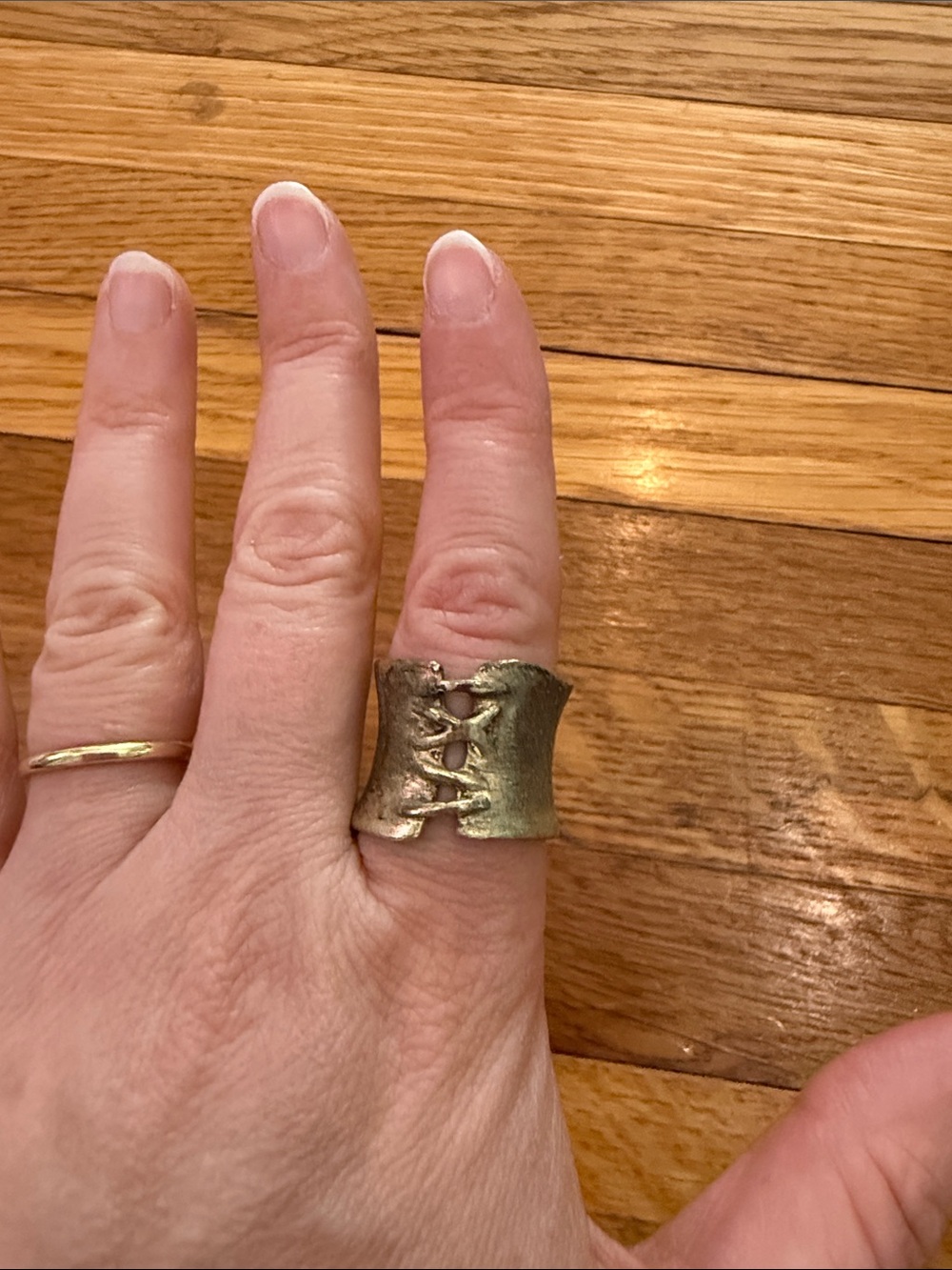 Lace-Up Style Statement Ring in Antiqued Gold Tone